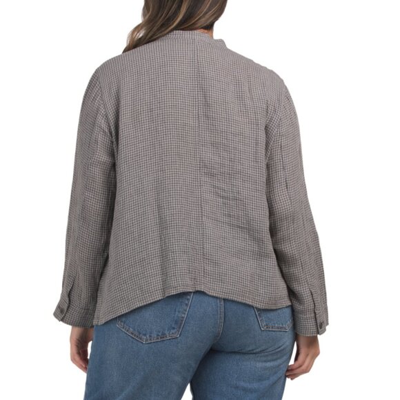 EILEEN FISHER blue/grey Plus Linen Mandarin Collar Jacket - Picture 2 of 2